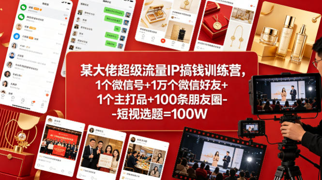 某大佬超级流量IP搞钱训练营,1个微信号+1万个微信好友+1个主打品+100条朋友圈-短视选题=100W-紫橙资源网