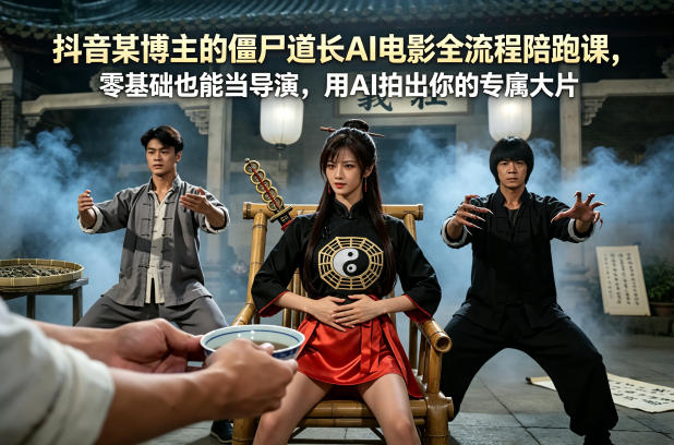 抖音某博主的僵尸道长AI电影全流程陪跑课，零基础也能当导演，用AI拍出你的专属大片-紫橙资源网