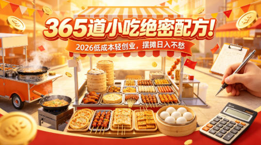 365道小吃绝密配方!2026低成本轻创业,摆摊日入不愁-紫橙资源网