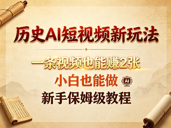 历史AI短视频新玩法，一条视频也能賺2张，小白也能做，新手保姆级教程-紫橙资源网