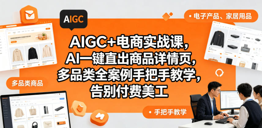 AIGC+电商实战课,AI一键直出商品详情页,多品类全案例手把手教学,告别付费美工-紫橙资源网