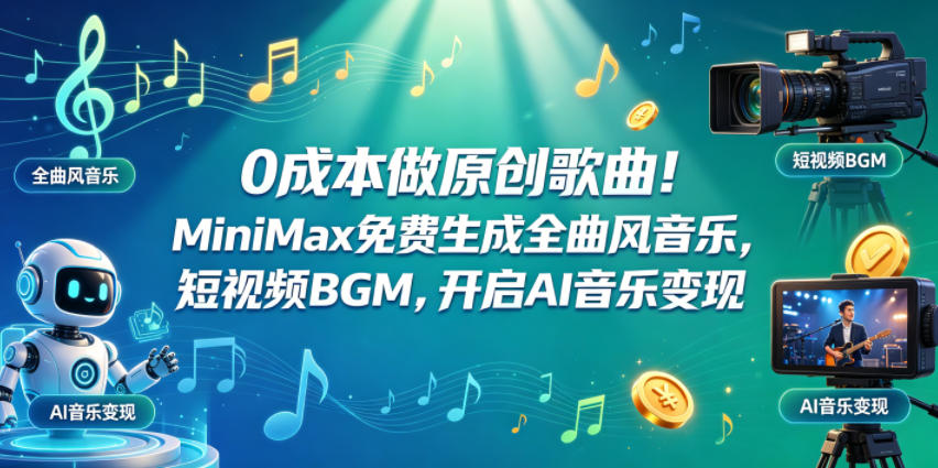 0成本做原创歌曲!MiniMax免费生成全曲风音乐,短视频BGM,开启AI音乐变现-紫橙资源网