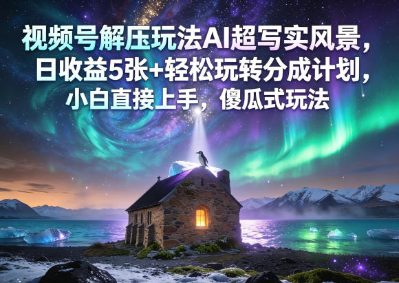 视频号解压玩法AI超写实风景,日收益5张+轻松玩转分成计划,小白直接上手,傻瓜式玩法-紫橙资源网