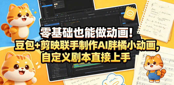 零基础也能做动画!豆包+剪映联手制作AI胖橘小动画,自定义剧本直接上手-紫橙资源网