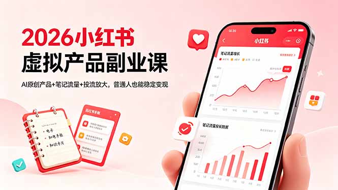 2026小红书虚拟产品副业课,AI原创产品+笔记流量+投流放大,普通人也能稳定变现-紫橙资源网