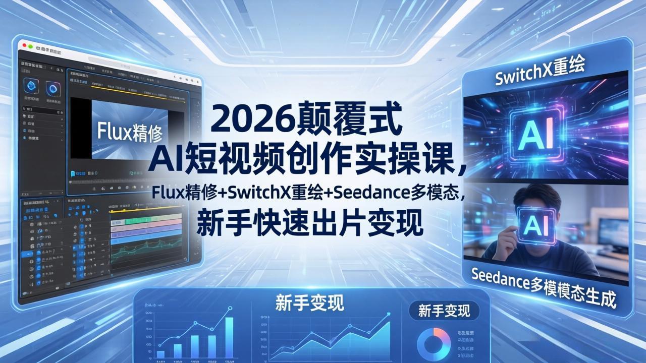 2026颠覆式 AI短视频创作课-5月更新,Flux精修+SwitchX重绘+Seedance多模态,新手快速出片变现-紫橙资源网