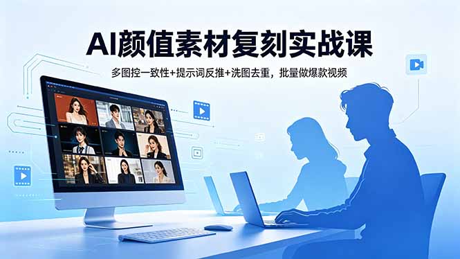 AI颜值素材复刻实战课,多图控一致性+提示词反推+洗图去重,批量做爆款视频-紫橙资源网
