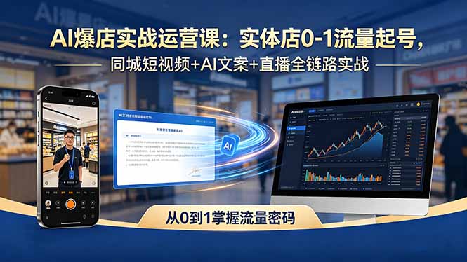 AI爆店实战运营课:实体店0-1流量起号,同城短视频+AI文案+直播全链路实战-紫橙资源网
