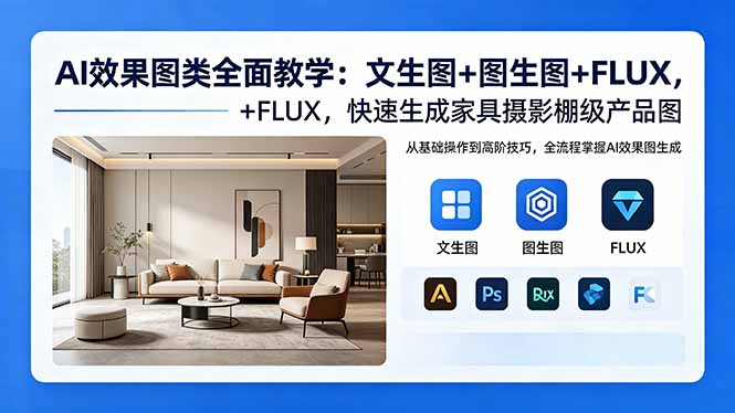 AI效果图类全面教学:文生图+图生图+FLUX,快速生成家具摄影棚级产品图-紫橙资源网