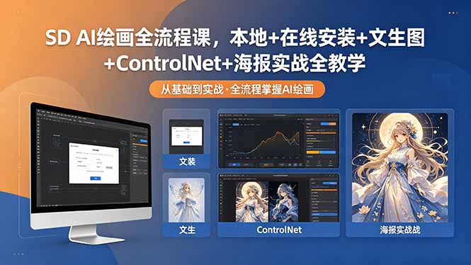 SD AI绘画全流程课,本地+在线安装+文生图+ControlNet+海报实战全教学-紫橙资源网