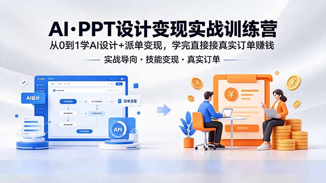 AI·PPT设计变现实战训练营,从0到1学AI设计+派单变现,学完直接接真实订单赚钱-紫橙资源网