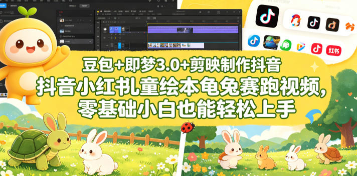 豆包＋即梦3.0+剪映制作抖音小红书儿童绘本龟兔赛跑视频，零基础小白也能轻松上手-紫橙资源网