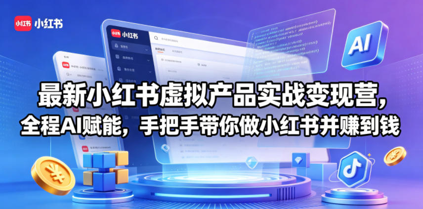 最新小红书虚拟产品实战变现营，全程AI赋能，手把手带你做小红书并赚到钱-紫橙资源网