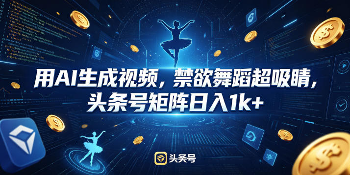 用AI生成视频，禁欲舞蹈超吸睛，头条号矩阵日入1k+-紫橙资源网