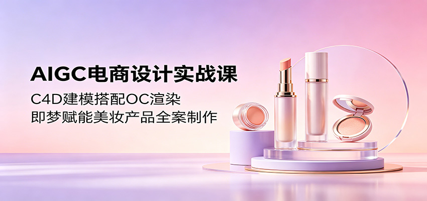 AIGC电商设计实战课：C4D建模搭配OC渲染，即梦赋能美妆产品全案制作-紫橙资源网