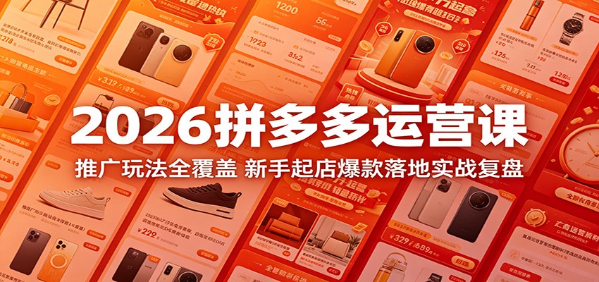 2026拼多多运营课：推广玩法全覆盖，新手起店爆款落地实战复盘-紫橙资源网