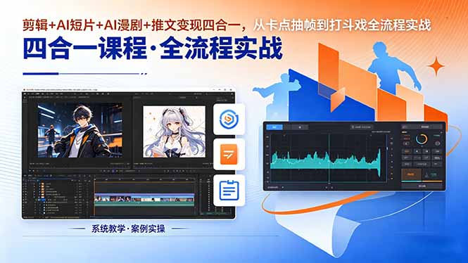 剪辑+AI短片+AI漫剧+推文变现四合一，从卡点抽帧到打斗戏全流程实战-紫橙资源网