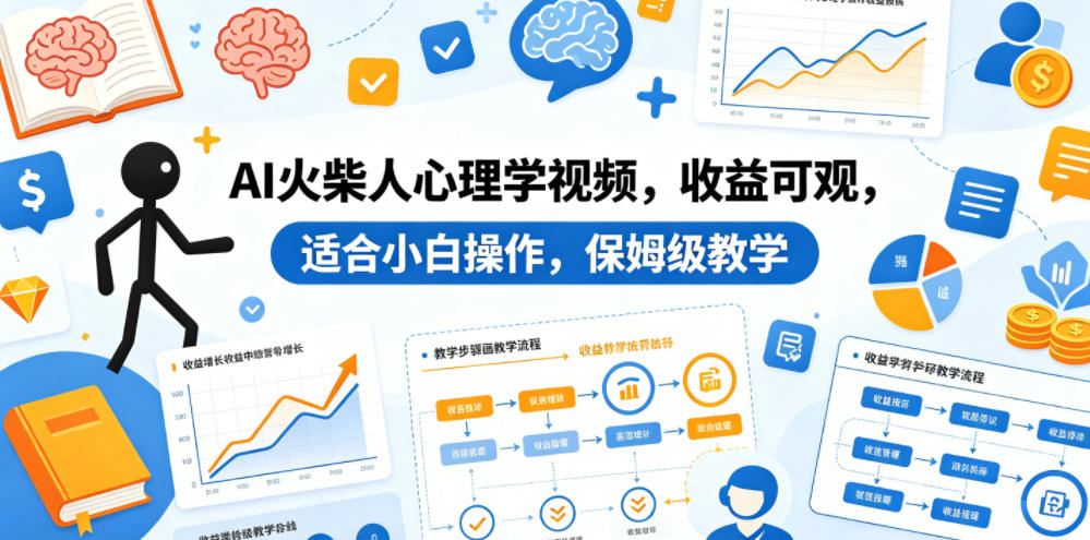 AI火柴人心理学视频，收益可观，适合小白操作，保姆级教学-紫橙资源网