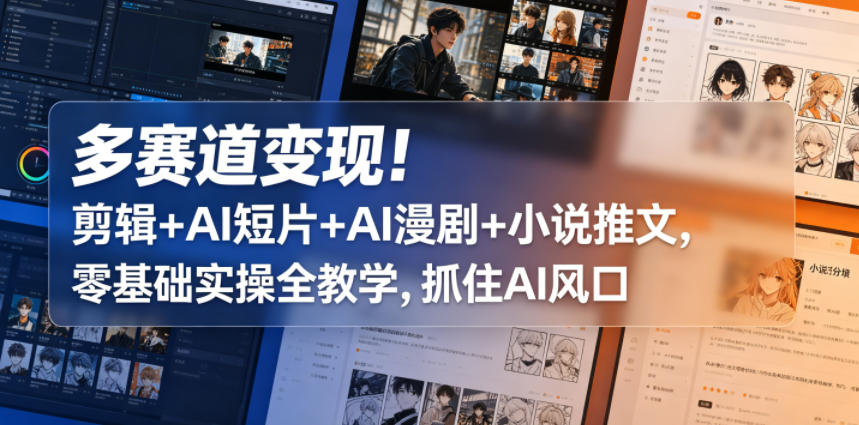 多赛道变现！剪辑+AI短片+AI漫剧+小说推文，零基础实操全教学，抓住AI风口-紫橙资源网
