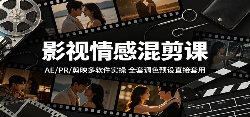 影视情感混剪课：AE/PR/剪映多软件实操，全套调色预设直接套用-紫橙资源网