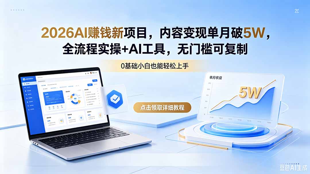 2026AI赚钱新项目，内容变现单月破5W，全流程实操+AI工具，无门槛可复制-紫橙资源网