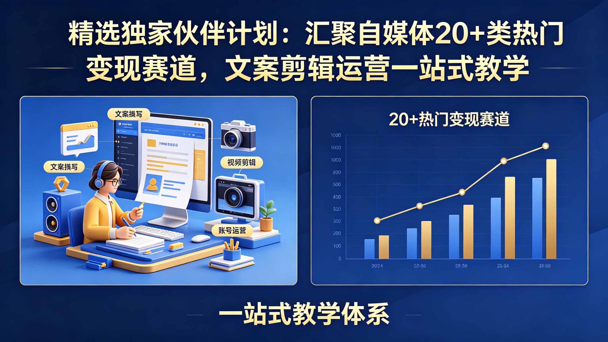 精选独家伙伴计划：汇聚自媒体20+类热门变现赛道，文案剪辑运营一站式教学-紫橙资源网
