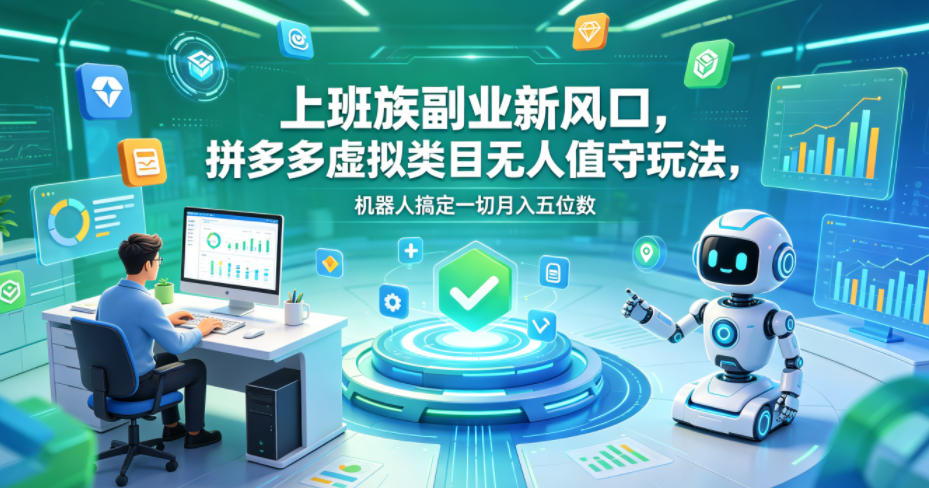 上班族副业新风口,拼多多虚拟类目无人值守玩法,机器人搞定一切月入五位数-紫橙资源网