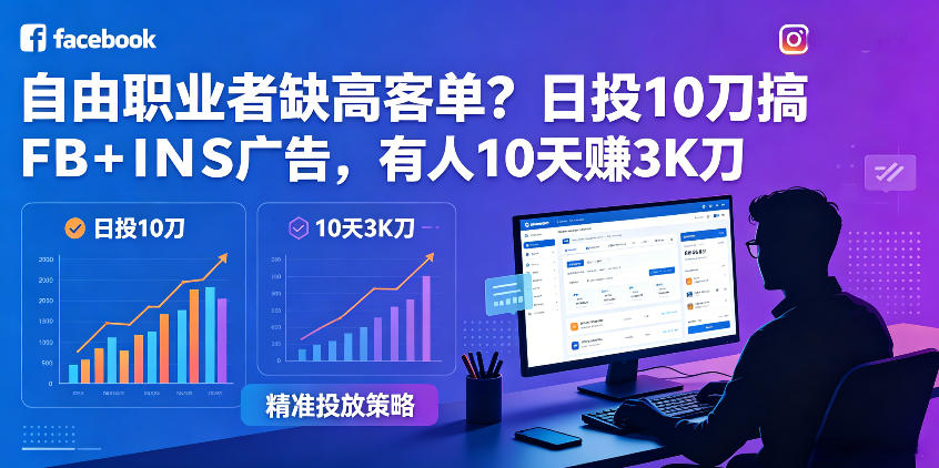 自由职业者缺高客单?日投10刀搞FB+INS广告,有人10天赚3K刀!【原创双语字幕】-紫橙资源网