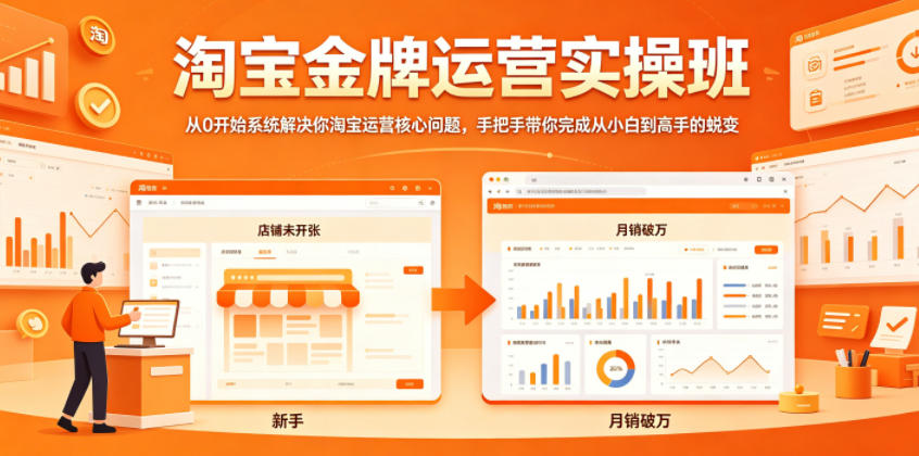 淘宝金牌运营实操班，从0开始系统解决你淘宝运营核心问题，手把手带你完成从小白到高手的蜕变-紫橙资源网