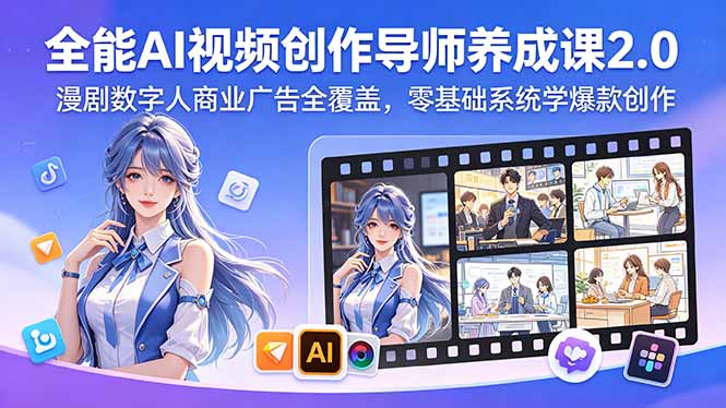全能AI视频创作导师养成课2.0,漫剧数字人商业广告全覆盖,零基础系统学爆款创作-紫橙资源网