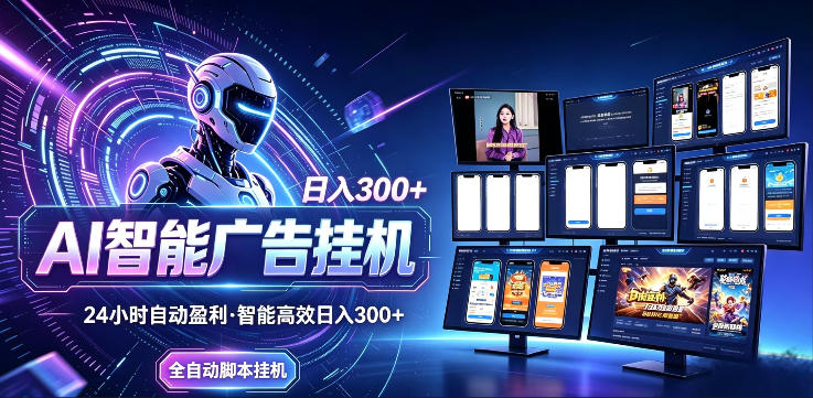 AI智能广告挂G项目,无需人工,单机稳定日入200+,可矩阵放大,24小时不间断刷广告賺收益-紫橙资源网