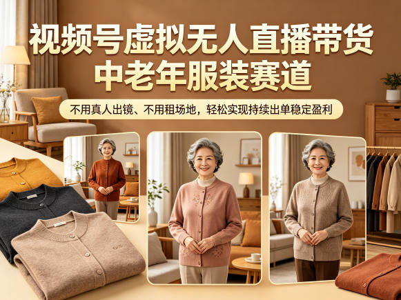 视频号虚拟无人直播带货中老年服装赛道,不用真人出镜、不用租场地,轻松实现持续出单稳定盈利-紫橙资源网