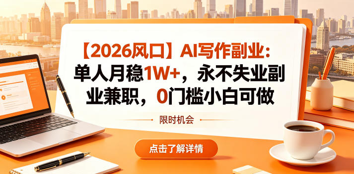 【2026风口】AI写作副业:单人月稳1W+,永不失业副业兼职,0门槛小白可做-紫橙资源网