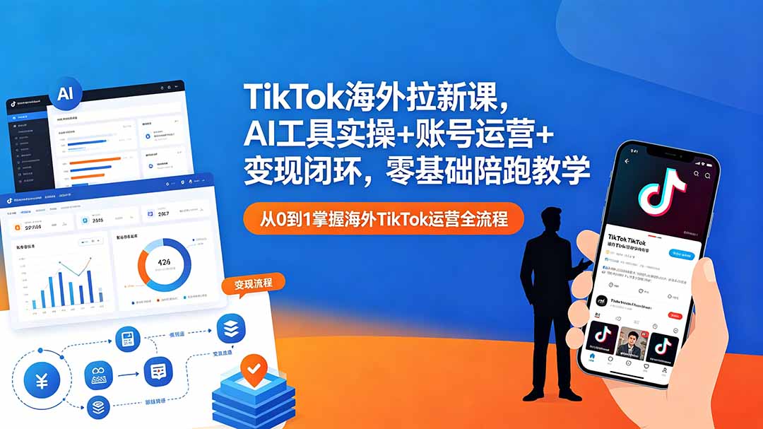TikTok海外拉新课,AI工具实操+账号运营+变现闭环,零基础陪跑教学-紫橙资源网