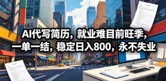 AI代写简历,就业难目前旺季,一单一结,稳定日入800,永不失业-紫橙资源网