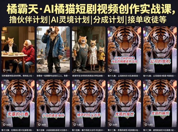 橘霸天·AI橘猫短剧视频创作实战课,撸伙伴计划|AI灵境计划|分成计划|接单收徒等-紫橙资源网