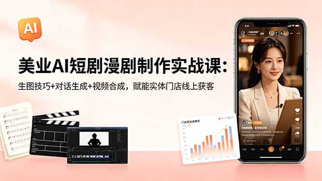 美业AI短剧漫剧制作实战课:生图技巧+对话生成+视频合成,赋能实体门店线上获客-紫橙资源网