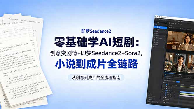 零基础学AI短剧:创意变剧情+即梦Seedance2+Sora2,小说到成片全链路-紫橙资源网