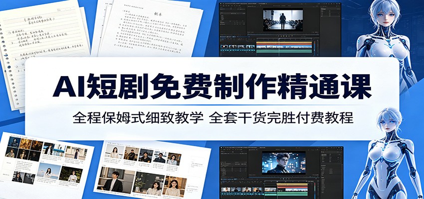 AI短剧免费制作精通课:全程保姆式细致教学,全套干货完胜付费教程-紫橙资源网