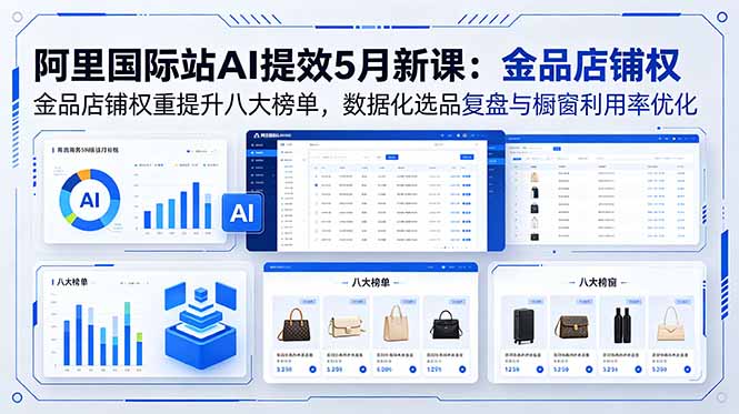 阿里国际站AI提效5月新课:金品店铺权重提升八大榜单,数据化选品复盘与橱窗利用率优化-紫橙资源网