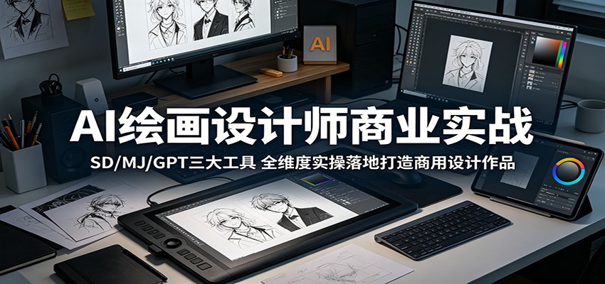 AI绘画设计师商业实战:SD/MJ/GPT三大工具,全维度实操落地打造商用设计作品-紫橙资源网