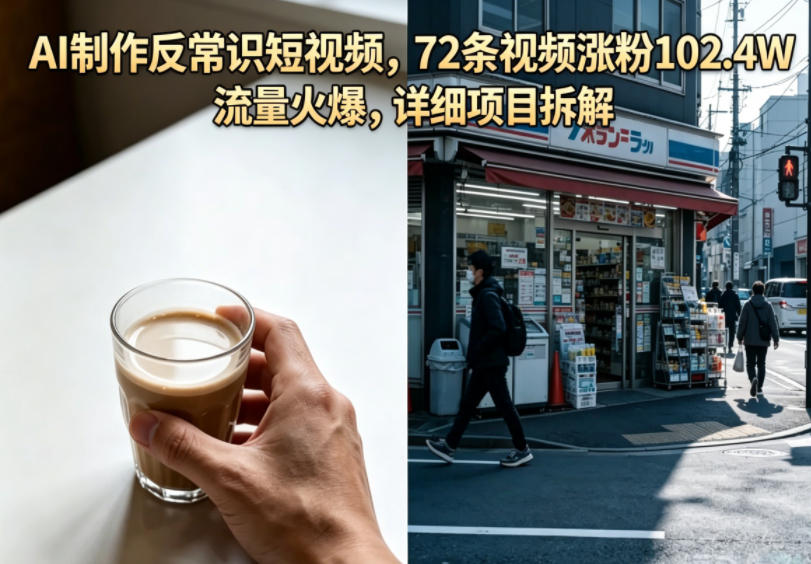 AI制作反常识短视频,72条视频涨粉102.4W,流量火爆,详细项目拆解-紫橙资源网
