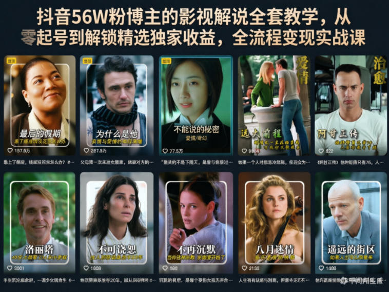 抖音56W粉博主的影视解说全套教学,从零起号到解锁精选独家收益,全流程变现实战课-紫橙资源网