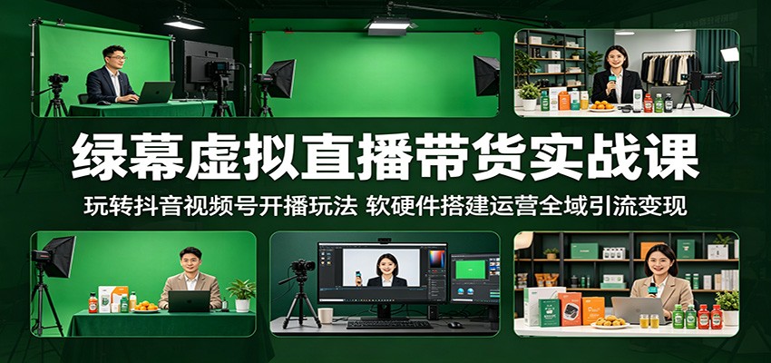绿幕虚拟直播带货实战课:玩转抖音视频号开播玩法,软硬件搭建运营全域引流变现-紫橙资源网