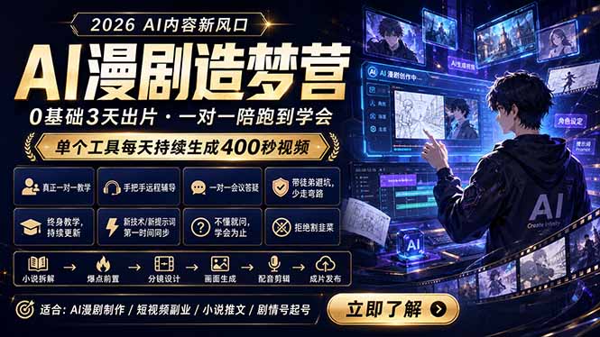AI漫剧造梦营:0基础3天出片,单个工具每天持续生成400秒视频-紫橙资源网