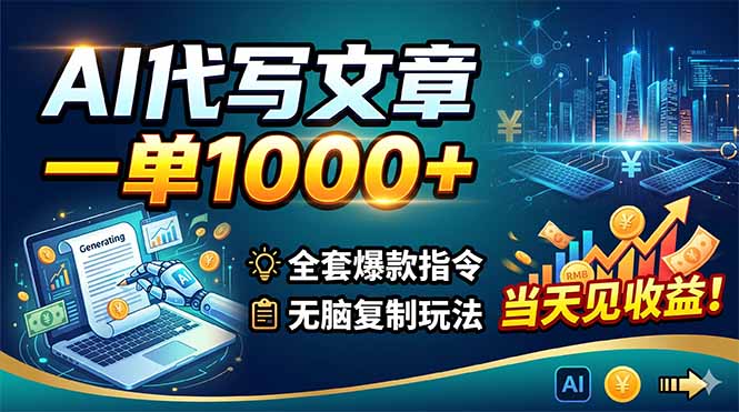 AI代写文章,一单1000+,全套爆款指令+无脑复制玩法,当天见收益!-紫橙资源网