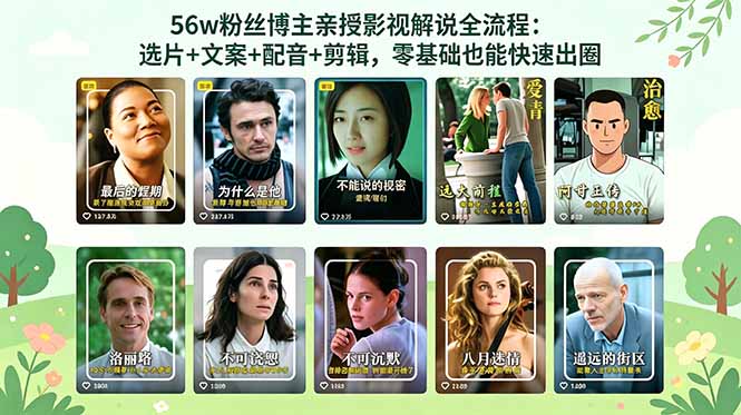 56万粉丝博主亲授影视解说全流程:选片+文案+配音+剪辑,零基础也能快速出圈-紫橙资源网