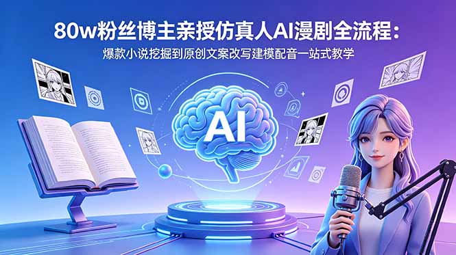 80w粉丝博主亲授仿真人AI漫剧全流程:爆款小说挖掘到原创文案改写建模配音一站式教学-紫橙资源网