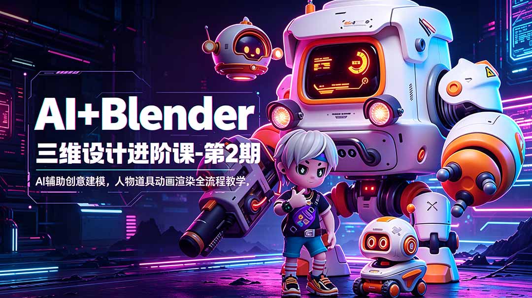 AI+Blender三维设计进阶课-第2期:AI辅助创意建模,人物道具动画渲染全流程教学-紫橙资源网
