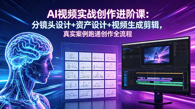 AI视频实战创作进阶课：分镜头设计+资产设计+视频生成剪辑，真实案例跑通创作全流程-紫橙资源网